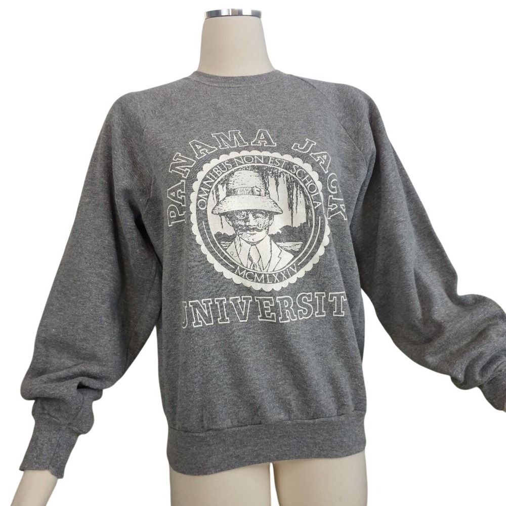 Grey Vintage Panama Jack Crewneck‎ Sweatshirt 1983 University Style Hoodie 80s